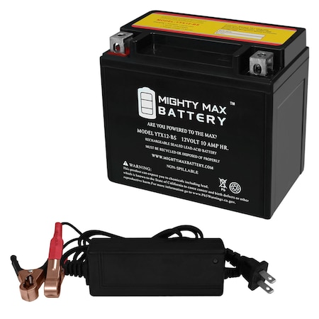 MIGHTY MAX BATTERY YTX12-BS Battery Replaces ATV Honda Suzuki Yamaha With 12V 2Amp Charger MAX3834069